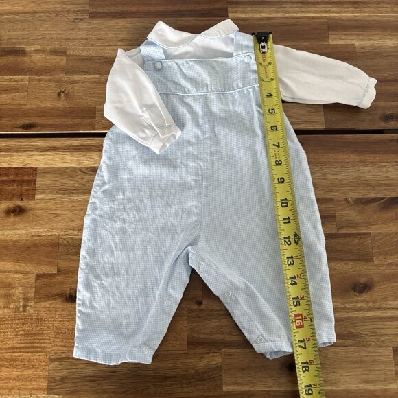 Petit Ami Blue Romper Overalls Style Suit Newborn Peter Pan Collar Heirloom - Picture 9 of 12